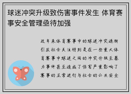 球迷冲突升级致伤害事件发生 体育赛事安全管理亟待加强