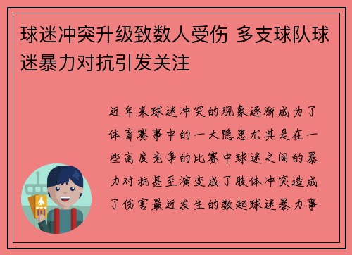 球迷冲突升级致数人受伤 多支球队球迷暴力对抗引发关注
