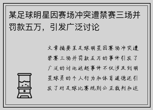 某足球明星因赛场冲突遭禁赛三场并罚款五万，引发广泛讨论